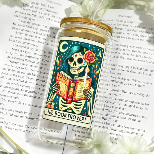 The Booktrovert Tarot Card 16oz Glass Cup